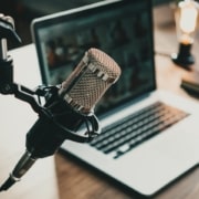 podcast microphone and computer recording setup
